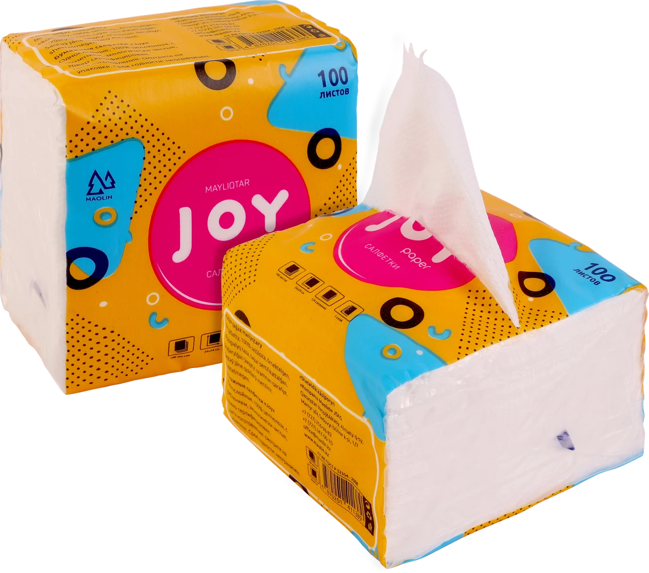 Joy paper Бумажные салфетки, 100% целлюлоза,100 шт, однослойные, с тиснением 24*24