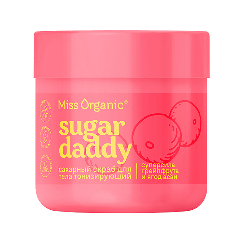 Miss Organic 77500 Сахарный скраб для тела Тонизирующий SUGAR DADDY 140мл/6шт