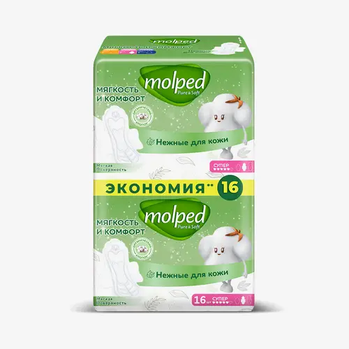 MOLPED Женские гигиенические прокладки PURE&SOFT 0.1 DUO LONG 16