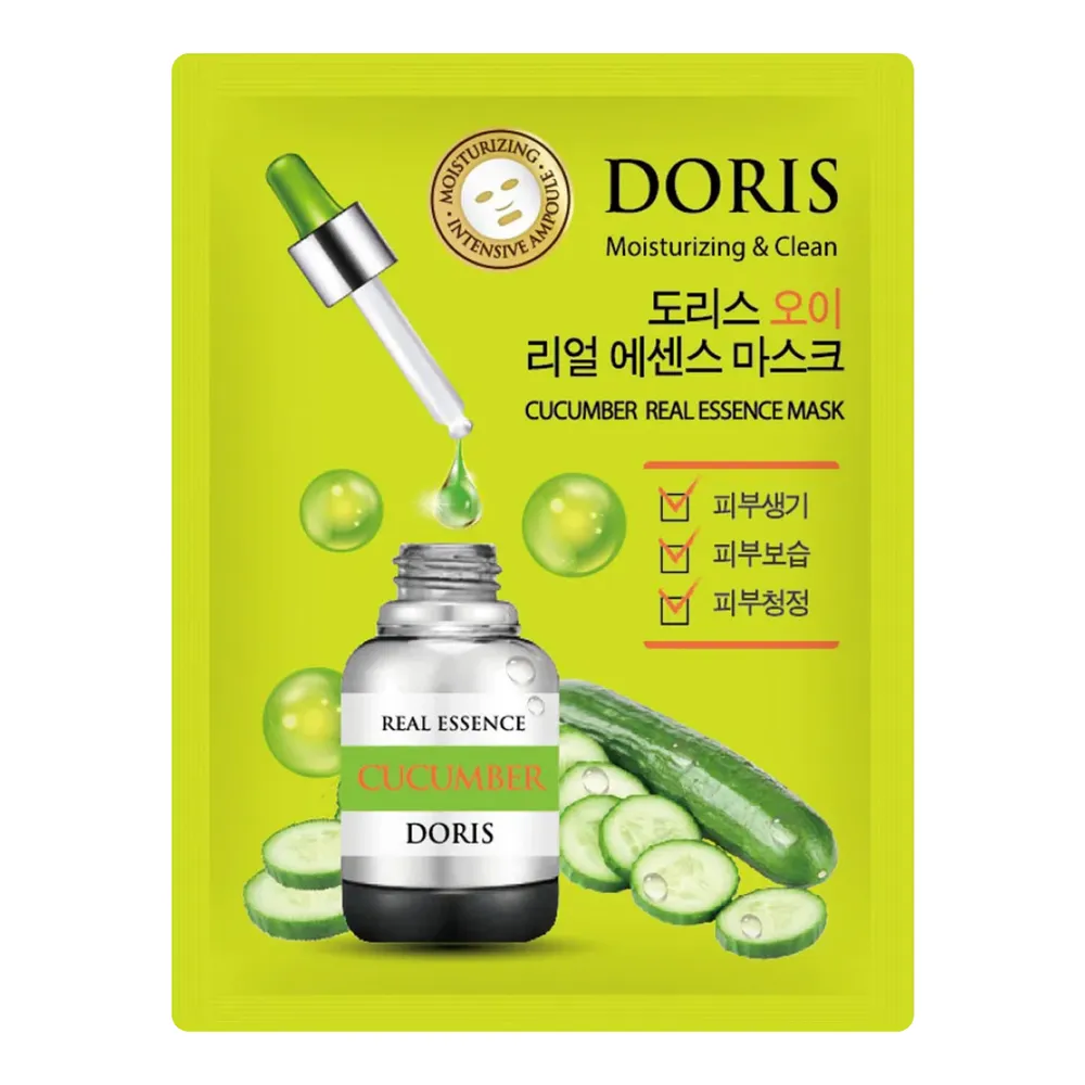 DORIS Маска для лица тканевая огурец, разглаживание кожи CUCUMBER REAL ESSENCE MASK 25мл