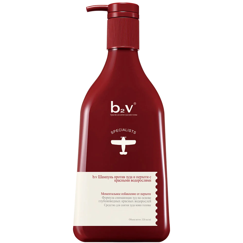 b2v Шампунь против зуда и перхоти с красными водорослями 520мл