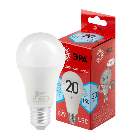 Лампы СВЕТОДИОДНЫЕ ЭКО LED A65-20W-865-E27 R  ЭРА (диод, груша, 20Вт, хол, E27)
