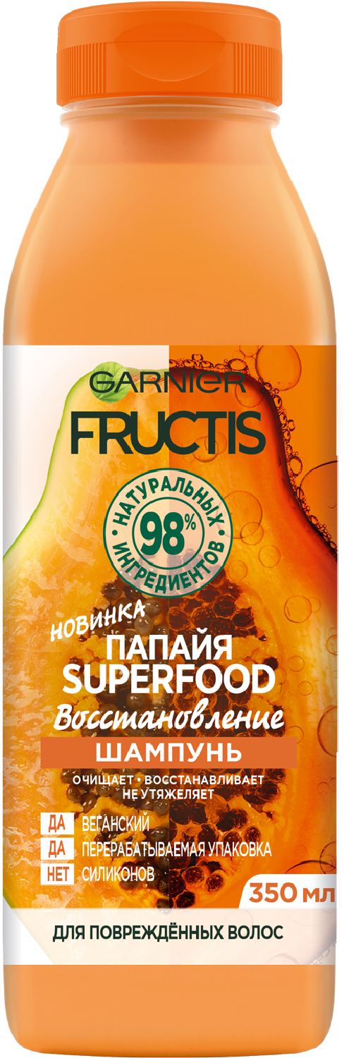 Garnier Fructis Super Food Шампунь "Папайя Superfood Восстановление" для поврежденных волос 350 мл
